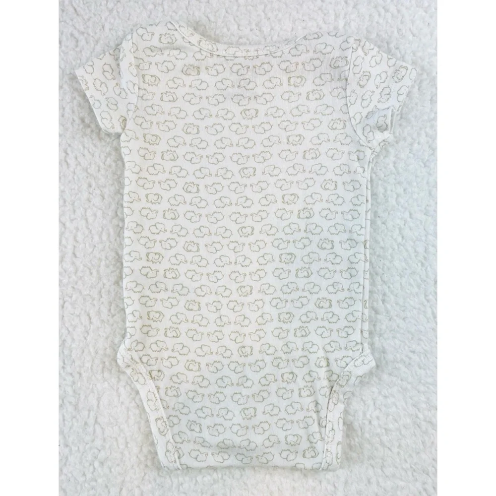 CARTER’S • Precious Firsts White/Cream Elephant Print Bodysuit Onesie, 3M